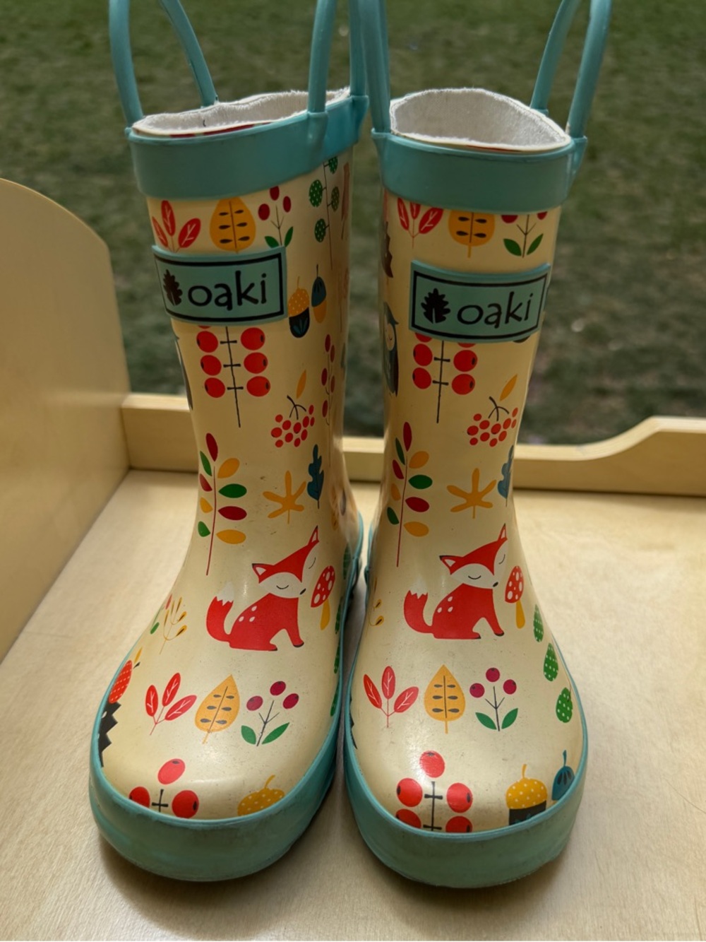 Oaki Kids Rain Boots Size 9 Forest Animal Fox Print Waterproof